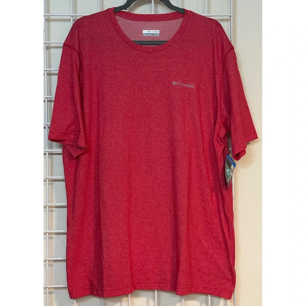 Columbia Mens Thistletown Park Crew‎ T-Shirt Red Heather Omni-Wick size 1X NEW